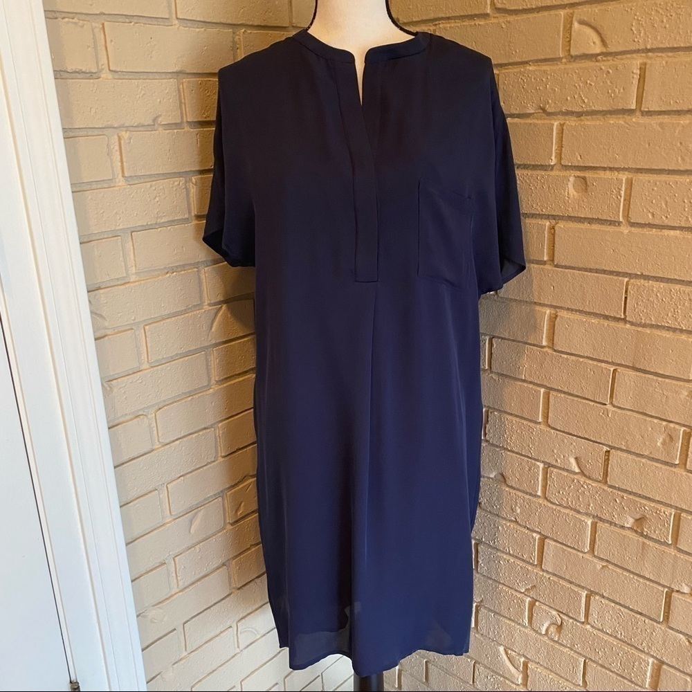 NEW Tyler Boe Silk Tania Shirtdress Women’s Sz Small S Split V Neckline Blue NWT - Picture 1 of 10